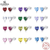 925 Silver Heart Birthstone Stud Earrings 12 Colors AAAA Cubic Zirconia