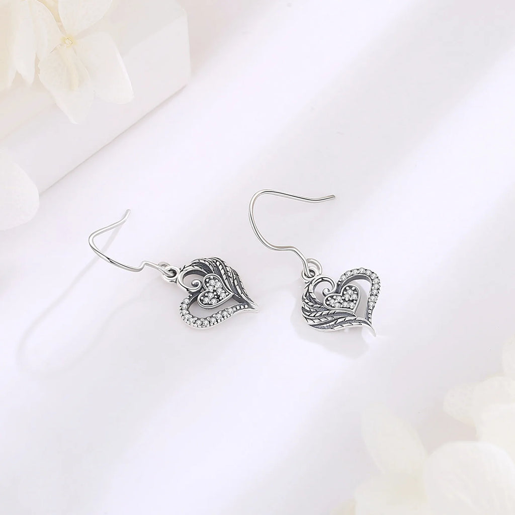Eudora 925 Silver Heart Drop Earrings Zircon Vintage Women's Jewelry