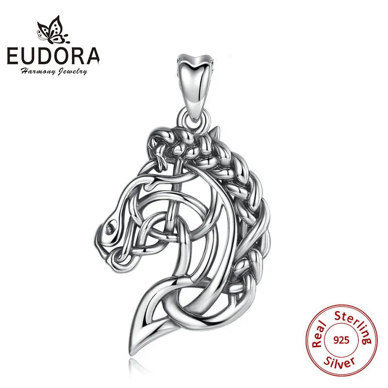925 Silver Horse Necklace Pendant Celtics Knot Spirit Horse Head Necklace