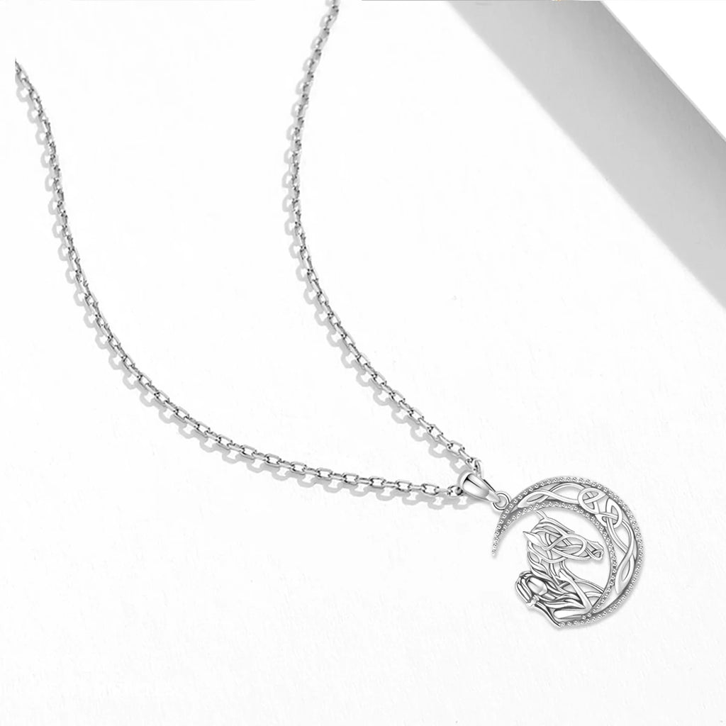 Eudora Sterling Silver Horse & Girl Necklace Moon Celtic Knot Pendant Jewelry