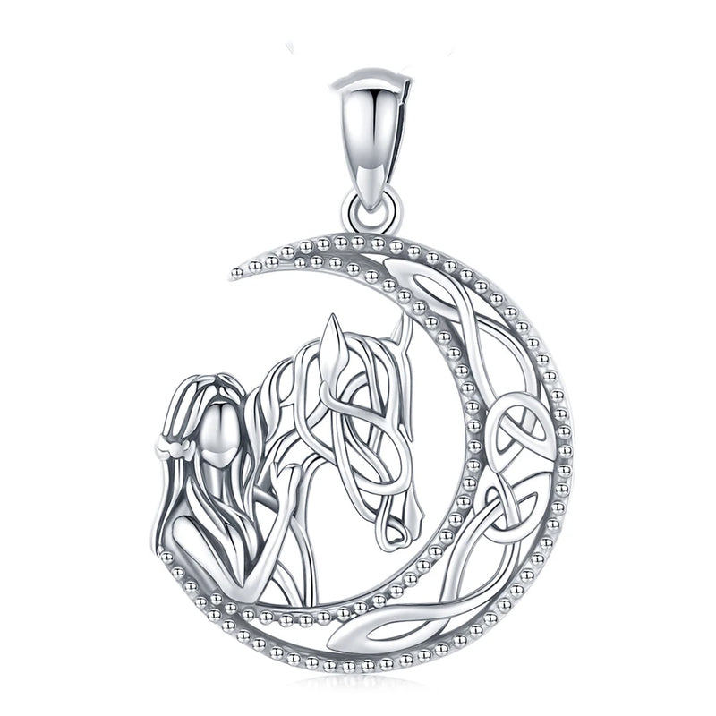 Eudora Sterling Silver Horse & Girl Necklace Moon Celtic Knot Pendant Jewelry