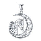 Eudora Sterling Silver Horse & Girl Necklace Moon Celtic Knot Pendant Jewelry