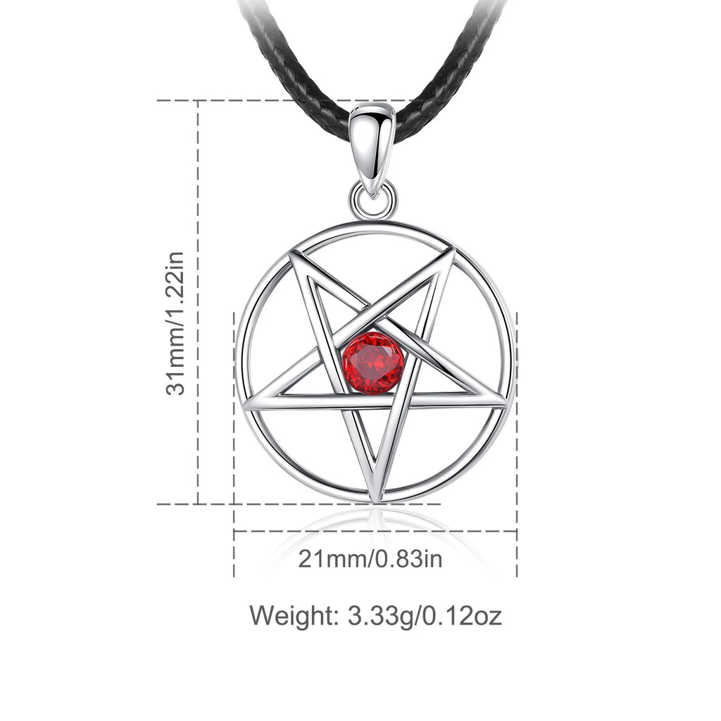 Eudora 925 Silver Pentagram Necklace Red Birthstone Lucky Star Pendant