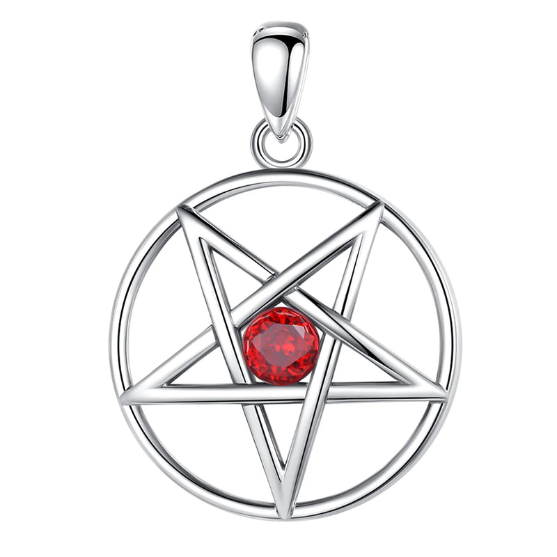 Eudora 925 Silver Pentagram Necklace Red Birthstone Lucky Star Pendant