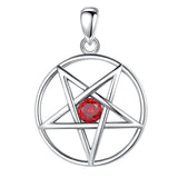 Eudora 925 Silver Pentagram Necklace Red Birthstone Lucky Star Pendant
