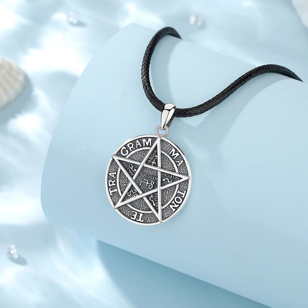 925 Silver Inverted Pentagram Necklace Solomon Amulet Tetragrammaton Pendant