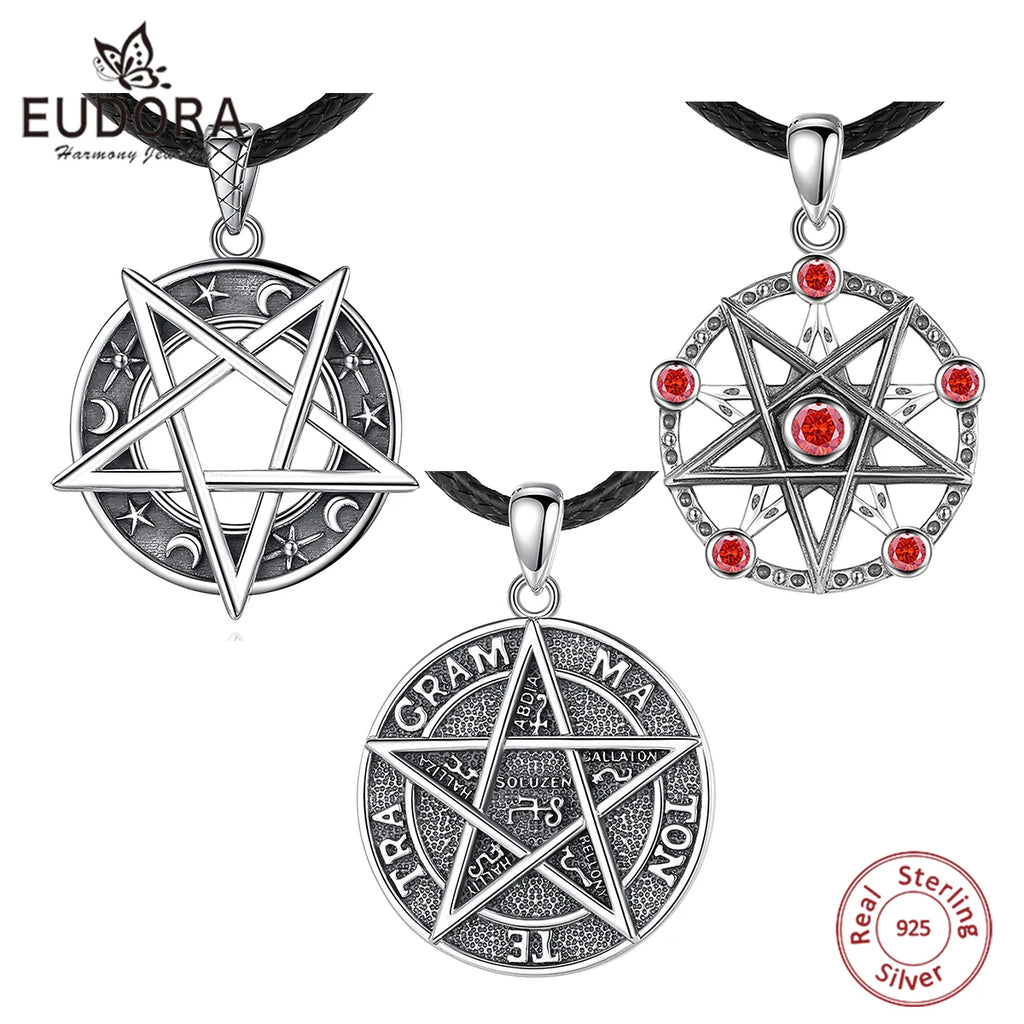 925 Silver Inverted Pentagram Necklace Solomon Amulet Tetragrammaton Pendant
