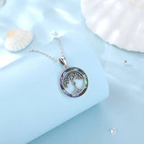 925 Silver Mother Tree of Life Necklace Abalone Shell Pendant Gift