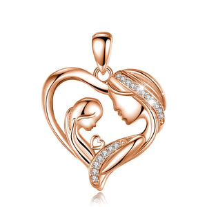 Eudora 925 Silver Mother & Baby Heart Necklace for Women