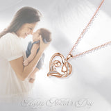 Eudora 925 Silver Mother & Baby Heart Necklace for Women