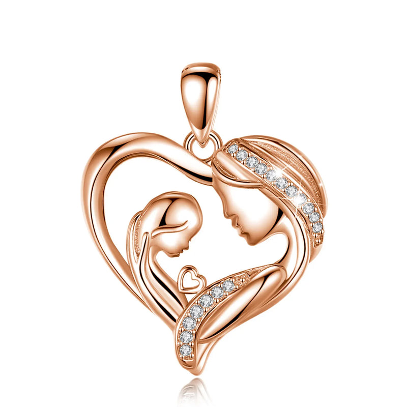 Eudora 925 Silver Mother & Baby Heart Necklace for Women