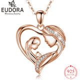 Eudora 925 Silver Mother & Baby Heart Necklace for Women