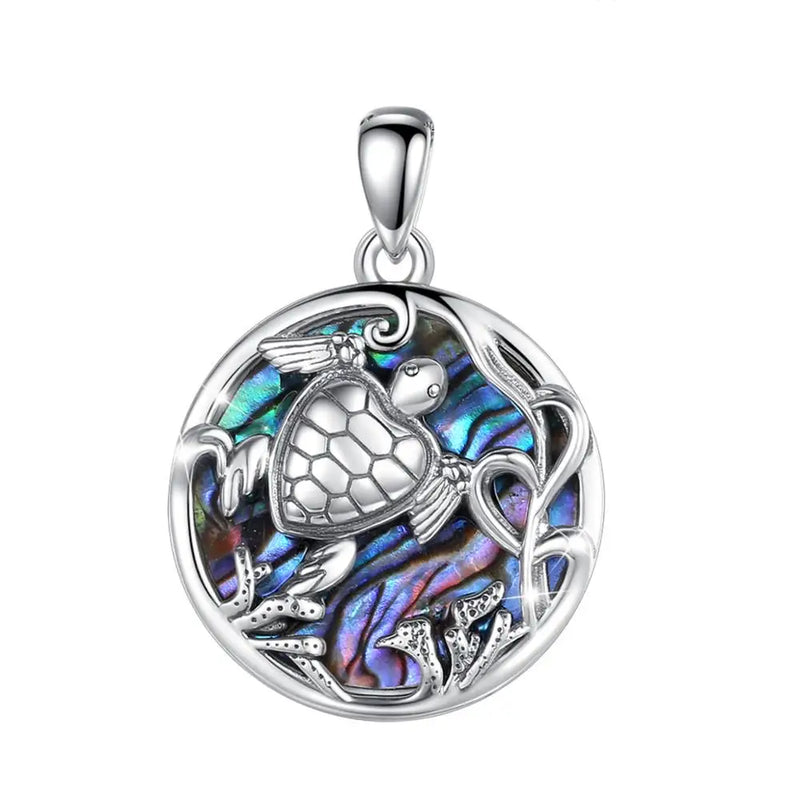 Sterling Silver Sea Turtle Pendant Necklace with Mother of Pearl