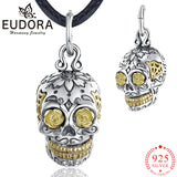 Eudora 925 Silver Skull Necklace Hip Hop Style Men Women Jewelry