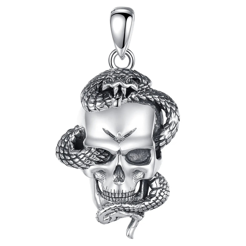 Eudora 925 Silver Skull Necklace Gothic Pendant Hip Hop