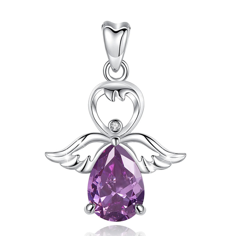 Eudora Silver Purple CZ Angel Doll Necklace Pendant Women's Jewelry