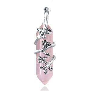 Eudora Silver Rose Flower Pendant with Pink Crystal