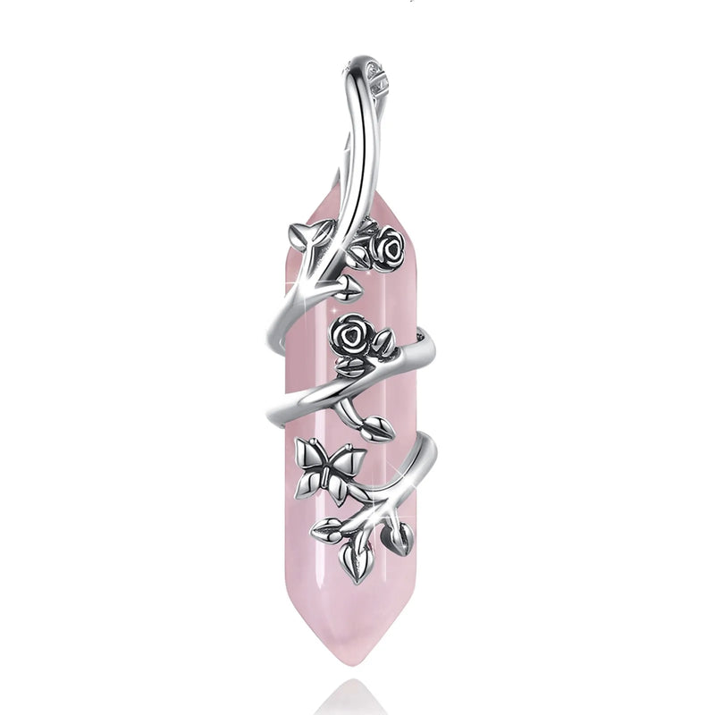 Eudora Silver Rose Flower Pendant with Pink Crystal