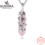 Eudora Silver Rose Flower Pendant with Pink Crystal