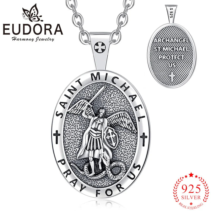 Eudora St. Michael Angel Necklace Sterling Silver Religious Pendant