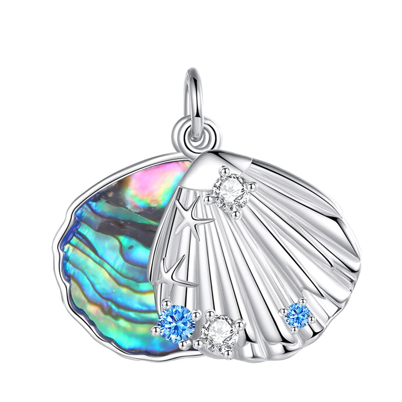 Eudora Sterling Silver Scallop Necklace Abalone Shell Zircon Pendant