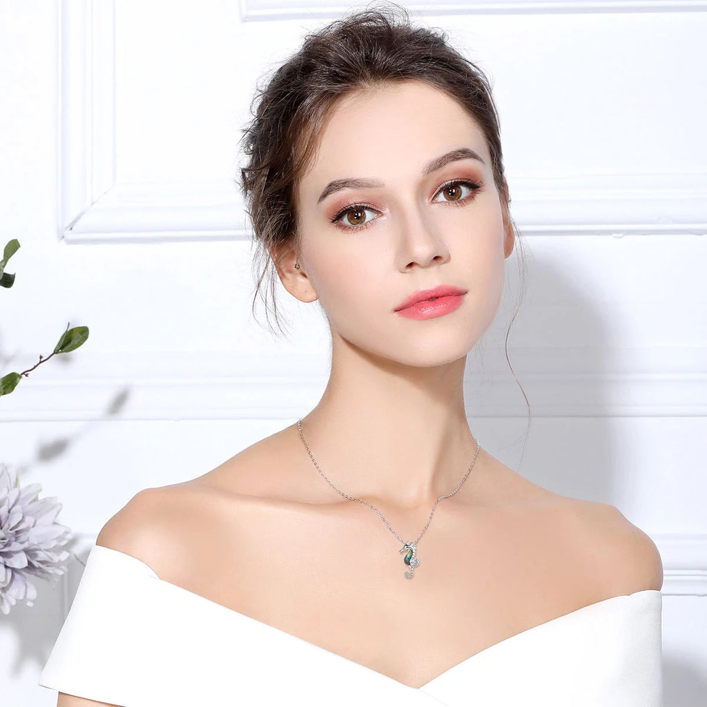 Eudora Seahorse Necklace Abalone Shell Zircon Pendant Women Jewelry