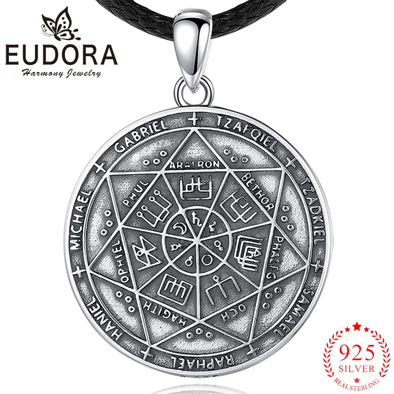 Eudora 925 Silver Archangels Necklace Pentagram Amulet Pendant