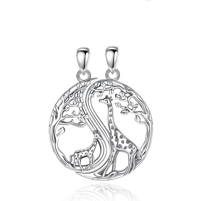 925 Silver Giraffe Sister Necklace Set Friendship Jewelry
