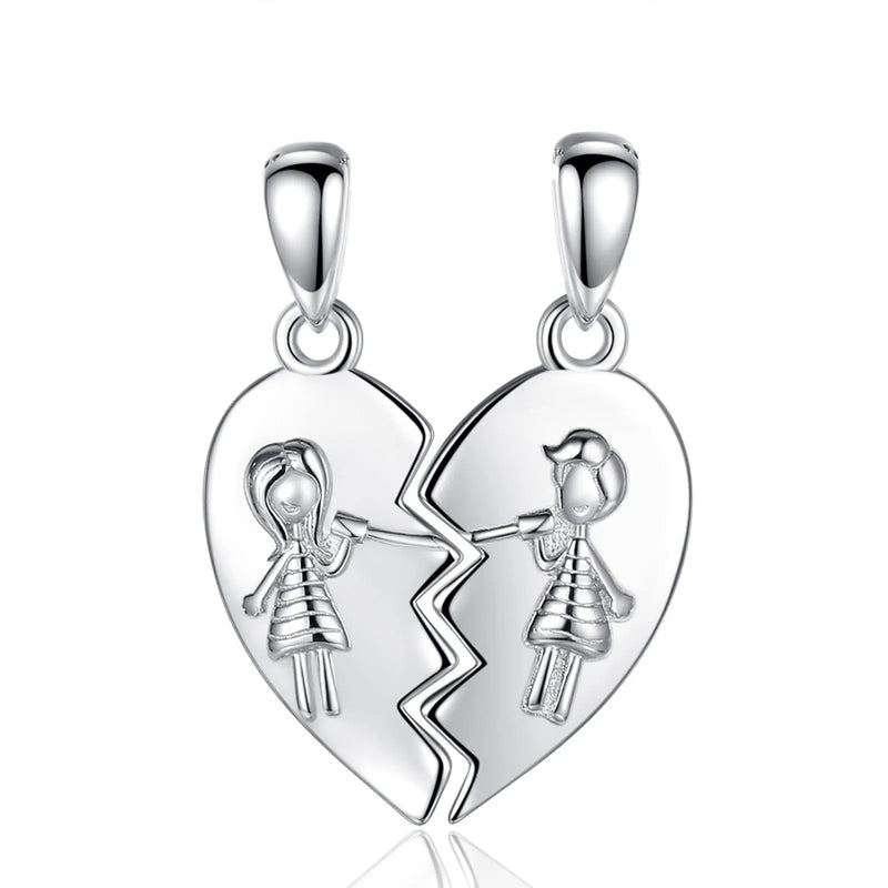 Eudora 925 Silver Sisters Necklace Heart Shape Jewelry for Sister