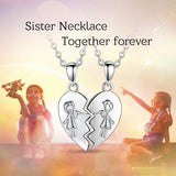 Eudora 925 Silver Sisters Necklace Heart Shape Jewelry for Sister