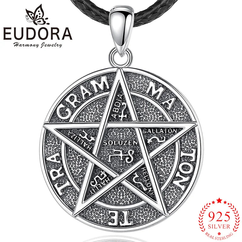 Eudora 925 Silver Solomon Pentagram Necklace Tetragrammaton Pendant