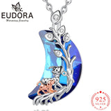 Eudora Spotty Dogs Necklace Moon Pendant Crystal Silver Jewelry