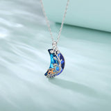 Eudora Spotty Dogs Necklace Moon Pendant Crystal Silver Jewelry