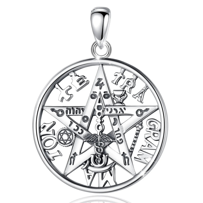 Eudora 925 Silver Tetragrammaton Pentagram Necklace Gothic Pendant