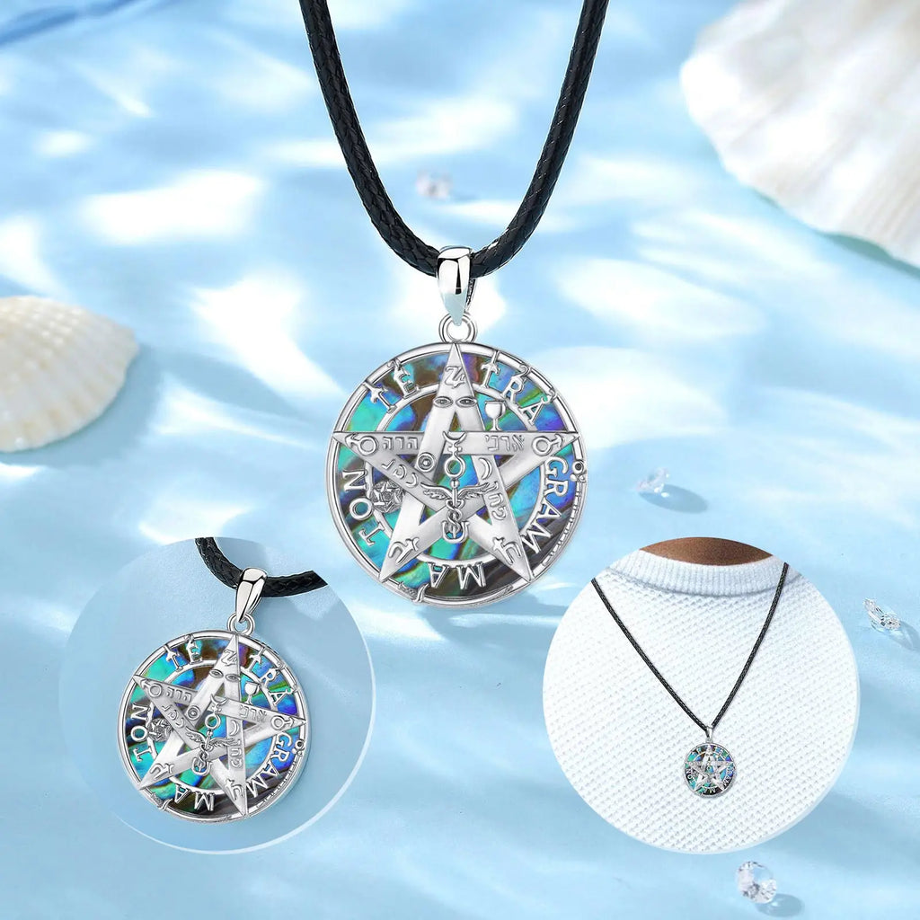 Eudora Silver Tetragrammaton Pentagram Necklace Malachite Pendant