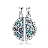 925 Silver Tree of Life Necklace Abalone Pendant BFF Set