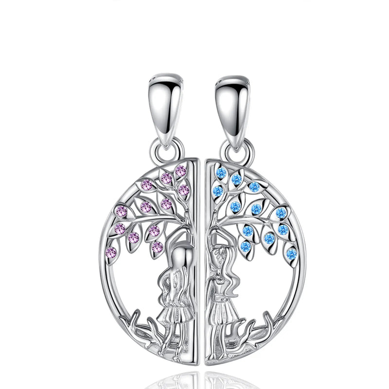Tree of Life Friendship Necklace Purple Zircon Sisters Necklace For 2 Pcs