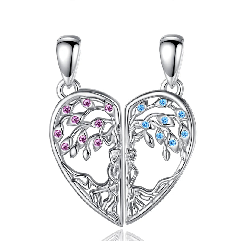 925 Silver Tree of Life BFF Necklace Purple Zircon Sisters Set