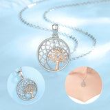 Eudora 925 Silver Tree of Life Moon Necklace Rose Pendant Jewelry