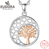 Eudora 925 Silver Tree of Life Moon Necklace Rose Pendant Jewelry