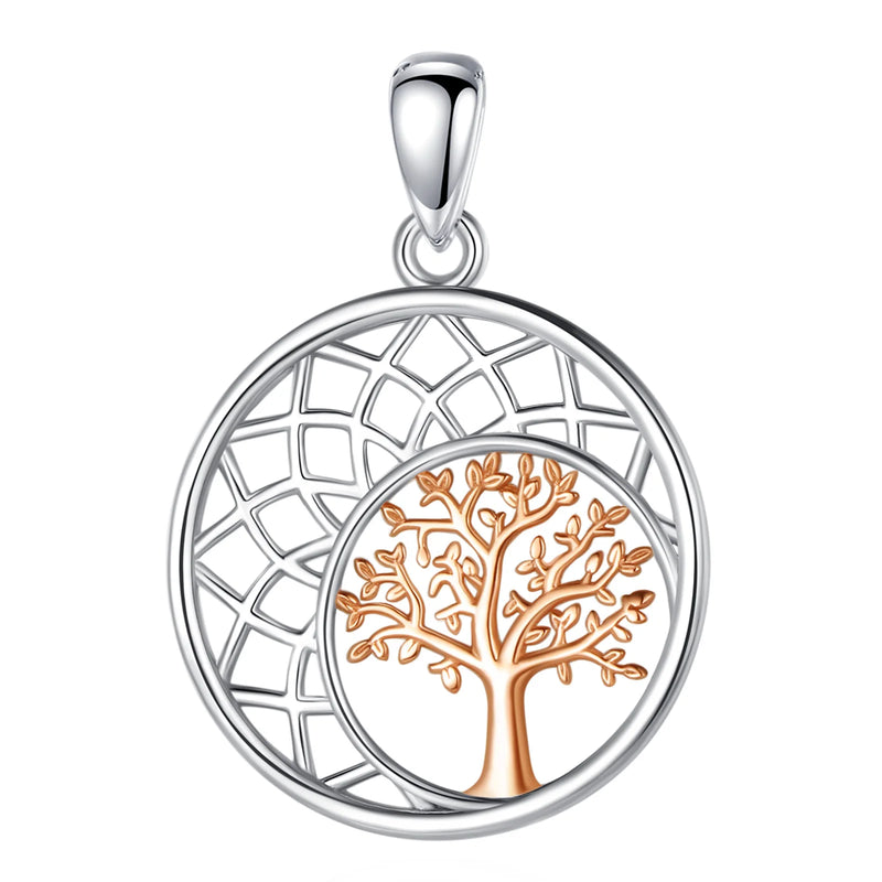 Eudora 925 Silver Tree of Life Moon Necklace Rose Pendant Jewelry
