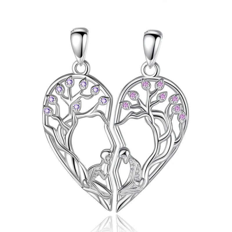 925 Silver Tree of Life Heart Necklace Set for Sisters