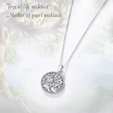 Eudora Silver Tree of Life Necklace Set with Zircon Mother of Pearl Pendant