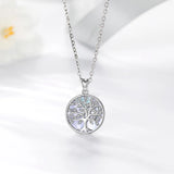 Eudora Silver Tree of Life Necklace Set with Zircon Mother of Pearl Pendant