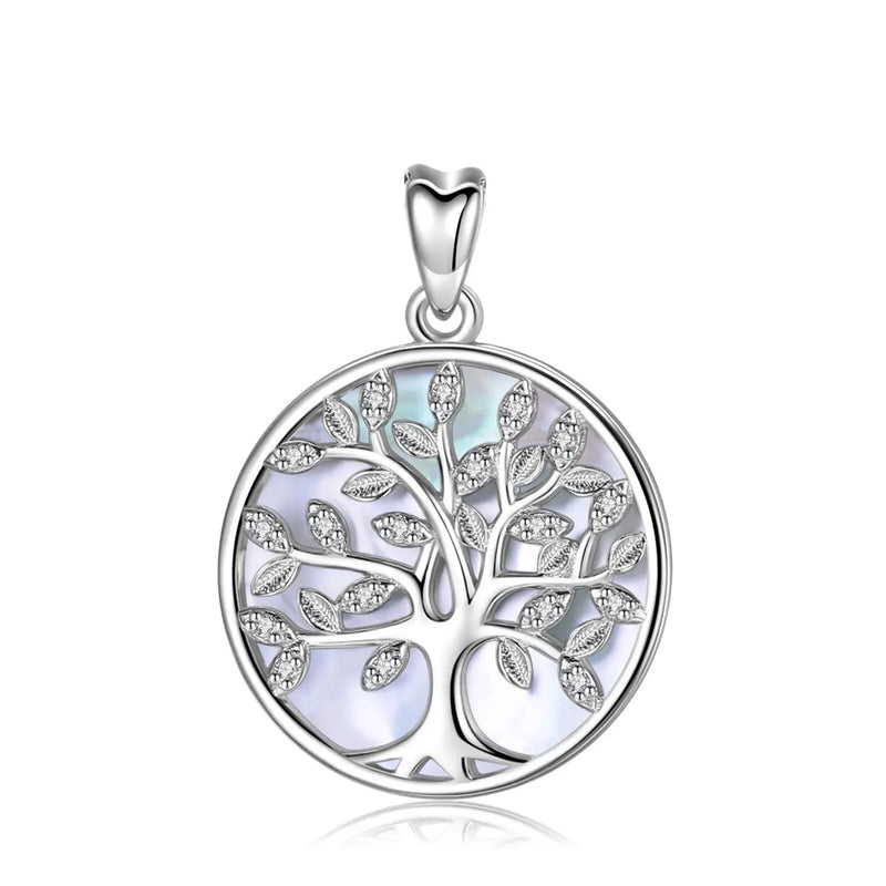 Eudora Silver Tree of Life Necklace Set with Zircon Mother of Pearl Pendant
