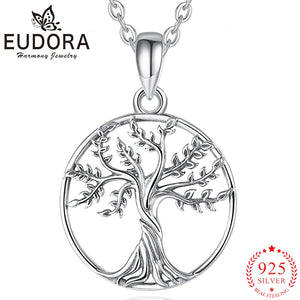 Eudora Tree of Life Necklace Round Pendant Long Chain Jewelry CYD765