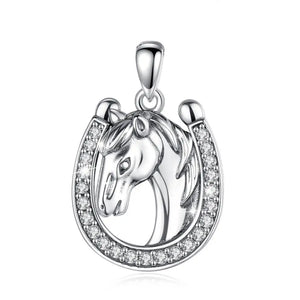 925 Silver Unicorn & Horseshoe Pendant Vintage Horse Necklace CZ Jewelry