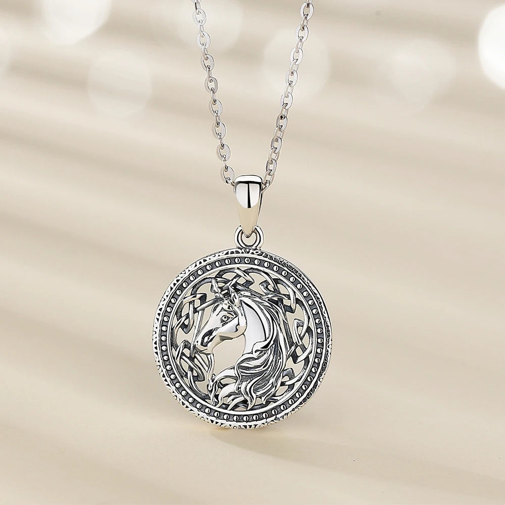Eudora 925 Silver Unicorn Necklace Celtic Knot Pendant