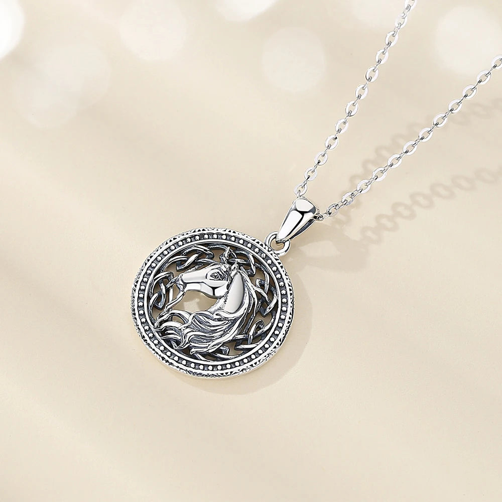 Eudora 925 Silver Unicorn Necklace Celtic Knot Pendant