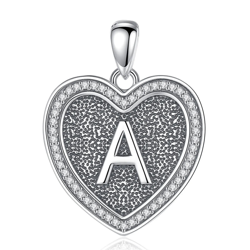 Eudora 925 Silver Vintage Initial Necklace Heart Letter A Zircon Pendant
